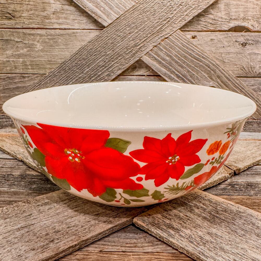 Gibson Home New Poinsettia 9.25" Fine Ceramic Serving Bowl Christmas Holiday
